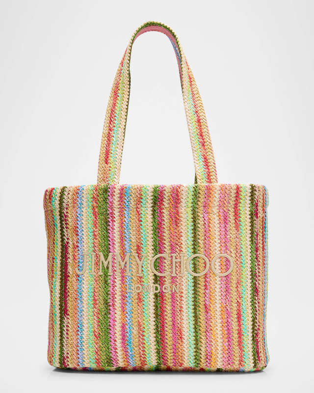 Beach Medium Striped Raffia Tote Bag
